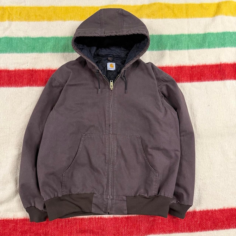 Carhartt J280 Zip Up Active Hooded Jacket Mens XL Brown Duck Canvas Light Wear